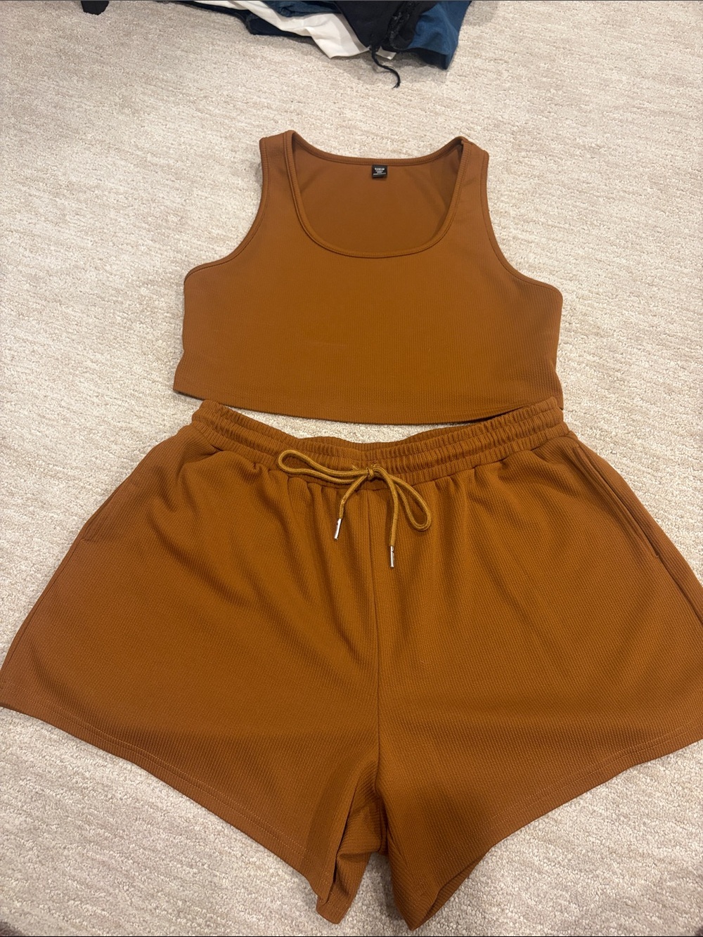 Women’s Ribbed Drawstring Shorts in Brown - Picture 3 of 8